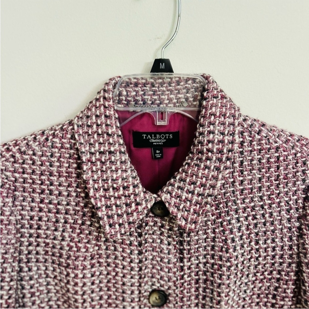 Women’s Talbots Purple Grey Tweed Button Front Wool Blend Blazer Size Petite 8 - Picture 5 of 11